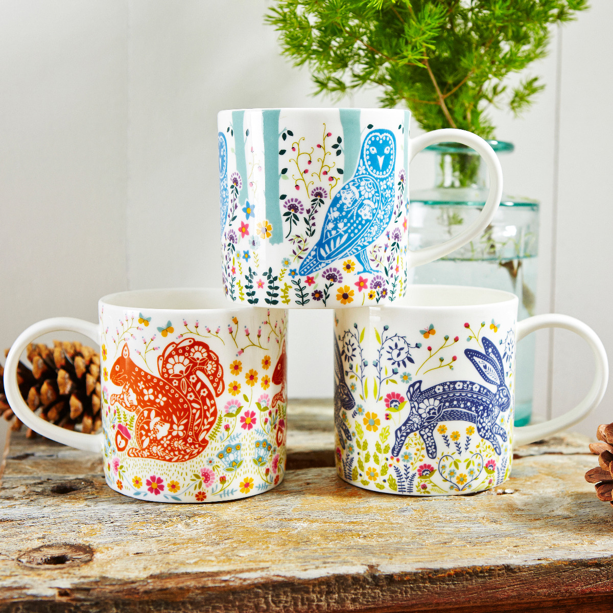 Eichhörnchen, Eule und Hase